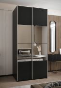 Penderie / Armoire à portes coulissantes / 6 compartiments / 245,5 x 120 x 64 cm / 2 portes coulissantes / 2 tringles à vêtements / Miroir / Fermeture en douceur / Couleur : Noir