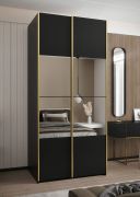 Penderie / Armoire à portes coulissantes / Couleur : Noir / 245,5 x 120 x 64 cm / 2 tringles à vêtements / 2 portes coulissantes / Fermeture en douceur / Miroir / 6 compartiments