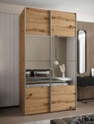 Penderie / Armoire à portes coulissantes / 245,5 x 130 x 64 cm / 2 portes coulissantes / Fermeture en douceur / 6 compartiments / 2 tringles à vêtements / Couleur : Chêne artisan / Miroir