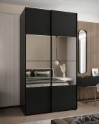 Penderie / Armoire à portes coulissantes / 245,5 x 130 x 64 cm / 6 compartiments / 2 tringles à vêtements / 2 portes coulissantes / Miroir / Fermeture en douceur / Couleur : Noir