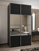 Penderie / Armoire à portes coulissantes / Couleur : Noir / 6 compartiments / Miroir / Fermeture en douceur / 2 portes coulissantes / 2 tringles à vêtements / 245,5 x 130 x 64 cm
