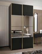Penderie / Armoire à portes coulissantes / 245,5 x 130 x 64 cm / 2 portes coulissantes / 2 tringles à vêtements / 6 compartiments / Miroir / Fermeture en douceur / Couleur : Noir