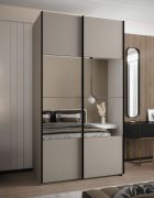 Penderie / Armoire à portes coulissantes / Couleur : cachemire / 2 portes coulissantes / Fermeture en douceur / 245,5 x 130 x 64 cm / Miroir / 2 tringles à vêtements / 6 compartiments