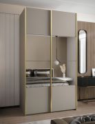 Penderie / Armoire à portes coulissantes / 2 tringles / 245,5 x 130 x 64 cm / Fermeture en douceur / 2 portes coulissantes / 6 compartiments / Miroir / Couleur : cachemire
