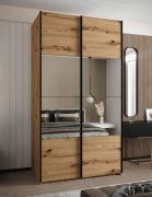 Penderie / Armoire à portes coulissantes / 245,5 x 140 x 64 cm / 2 portes coulissantes / Fermeture en douceur / 6 compartiments / 2 tringles à vêtements / Miroir / Couleur : Chêne artisan