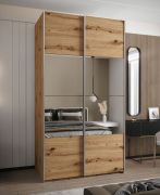 Penderie / Armoire à portes coulissantes / Couleur : Chêne artisan / Miroir / 6 compartiments / Fermeture amortie / 2 tringles à vêtements / 2 portes coulissantes / 245,5 x 140 x 64 cm