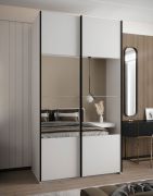Penderie / Armoire à portes coulissantes / 245,5 x 140 x 64 cm / 2 portes coulissantes / 2 tringles à vêtements / 6 compartiments / Soft-Close / Couleur : Blanc / Miroir
