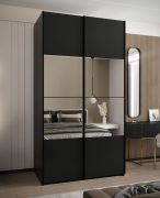 Penderie / Armoire à portes coulissantes / Miroir / 245,5 x 140 x 64 cm / 2 tringles / 6 compartiments / Fermeture en douceur / 2 portes coulissantes / Couleur : Noir