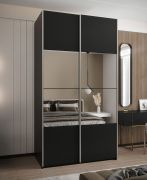 Penderie / Armoire à portes coulissantes / Couleur : Noir / 245,5 x 140 x 64 cm / 6 compartiments / 2 portes coulissantes / 2 tringles à vêtements / Fermeture en douceur / Miroir