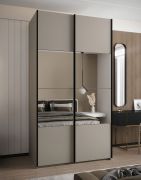 Penderie / Armoire à portes coulissantes / 2 tringles / 245,5 x 140 x 64 cm / Fermeture en douceur / Miroir / Fermeture en douceur / 6 compartiments / Couleur : cachemire