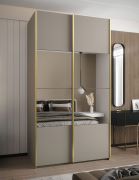 Penderie / Armoire à portes coulissantes / 6 compartiments / Couleur : cachemire / Miroir / Fermeture en douceur / 2 portes coulissantes / 2 tringles à vêtements / 245,5 x 140 x 64 cm