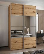 Penderie / Armoire à portes coulissantes / 245,5 x 150 x 64 cm / 2 tringles / 6 compartiments / Fermeture en douceur / 2 portes coulissantes / Miroir / Couleur : Chêne artisan