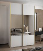 Penderie / Armoire à portes coulissantes / 2 tringles à vêtements / 245,5 x 150 x 64 cm / 6 compartiments / 2 portes coulissantes / Fonction Soft-Close / Miroir / Couleur : Blanc