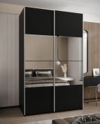Penderie / Armoire à portes coulissantes / Miroir / 245,5 x 150 x 64 cm / Fermeture en douceur / 2 portes coulissantes / 2 tringles à vêtements / 6 compartiments / Couleur : Noir