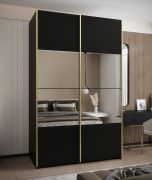 Penderie / Armoire à portes coulissantes / Couleur : Noir / 6 compartiments / 2 tringles à vêtements / 245,5 x 150 x 64 cm / Fermeture en douceur / Miroir / 2 portes coulissantes