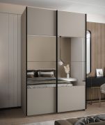 Penderie / Armoire à portes coulissantes / 2 portes coulissantes / 245,5 x 150 x 64 cm / Miroir / 6 compartiments / Fermeture amortie / 2 tringles à vêtements / Couleur : cachemire