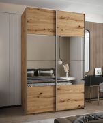 Penderie / Armoire à portes coulissantes / Couleur : Chêne artisan / 11 compartiments / 2 portes coulissantes / 2 tringles à vêtements / Fermeture en douceur / Miroir / 245,5 x 160 x 64 cm