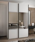Penderie / Armoire à portes coulissantes / 245,5 x 160 x 64 cm / 11 compartiments / Couleur : Blanc / Fonction Soft-Close / Miroir / 2 portes coulissantes / 2 tringles à vêtements