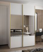 Penderie / Armoire à portes coulissantes / 245,5 x 160 x 64 cm / 11 compartiments / 2 portes coulissantes / Soft-Close / 2 tringles à vêtements / Miroir / Couleur : blanc