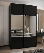 Penderie / Armoire à portes coulissantes / Couleur : Noir / 245,5 x 160 x 64 cm / 2 portes coulissantes / 2 tringles à vêtements / 11 compartiments / Fermeture en douceur / Miroir
