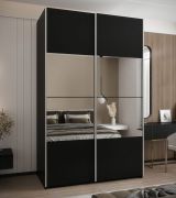Penderie / Armoire à portes coulissantes / 245,5 x 160 x 64 cm / Fermeture en douceur / 11 compartiments / 2 tringles à vêtements / Miroir / 2 portes coulissantes / Couleur : Noir