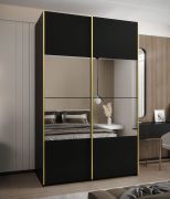 Penderie / Armoire à portes coulissantes / Couleur : Noir / 245,5 x 160 x 64 cm / 2 portes coulissantes / 11 compartiments / Fermeture en douceur / Miroir / 2 tringles à vêtements