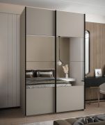 Penderie / Armoire à portes coulissantes / 2 portes coulissantes / 245,5 x 160 x 64 cm / Fermeture en douceur / Miroir / 2 tringles à vêtements / Couleur : cachemire / 11 compartiments