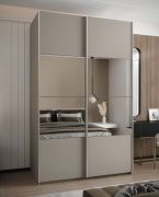 Penderie / Armoire à portes coulissantes / 11 compartiments / 245,5 x 160 x 64 cm / Miroir / 2 portes coulissantes / 2 tringles à vêtements / Fermeture amortie / Couleur : cachemire