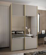 Penderie / Armoire à portes coulissantes / Miroir / Fermeture en douceur / 2 tringles à vêtements / 2 portes coulissantes / 245,5 x 160 x 64 cm / 11 compartiments / Couleur : cachemire