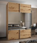 Penderie / Armoire à portes coulissantes / Fermeture en douceur / 245,5 x 170 x 64 cm / 2 portes / 2 portes coulissantes / Miroir / 11 compartiments / Couleur : Chêne artisan