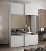 Penderie / Armoire à portes coulissantes / Couleur : Blanc / 245,5 x 170 x 64 cm / 11 compartiments / 2 tringles à vêtements / 2 portes coulissantes / Miroir / Soft-Close