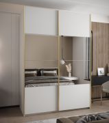 Penderie / Armoire à portes coulissantes / 245,5 x 170 x 64 cm / Soft-Close / 11 compartiments / 2 tringles à vêtements / 2 portes coulissantes / Miroir / Couleur : Blanc
