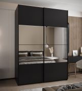 Penderie / Armoire à portes coulissantes / Fermeture en douceur / Miroir / 2 tringles à vêtements / 2 portes coulissantes / 11 compartiments / 245,5 x 170 x 64 cm / Couleur : Noir