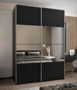 Penderie / Armoire à portes coulissantes / Miroir / 11 compartiments / 245,5 x 170 x 64 cm / 2 portes coulissantes / Fermeture en douceur / Couleur : Noir / 2 tringles à vêtements