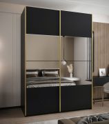 Penderie / Armoire à portes coulissantes / 2 tringles / Fermeture en douceur / 245,5 x 170 x 64 cm / Miroir / 2 portes coulissantes / 11 compartiments / Couleur : Noir