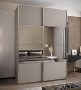 Penderie / Armoire à portes coulissantes / 245,5 x 170 x 64 cm / 11 compartiments / 2 portes coulissantes / Fermeture en douceur / Miroir / 2 tringles à vêtements / Couleur : cachemire