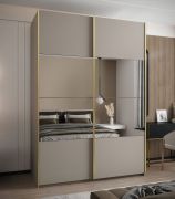 Penderie / Armoire à portes coulissantes / Couleur : cachemire / 245,5 x 170 x 64 cm / 2 portes coulissantes / 2 tringles à vêtements / 11 compartiments / Miroir / Fermeture en douceur