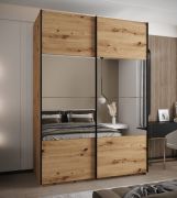 Penderie / Armoire à portes coulissantes / 11 compartiments / 245,5 x 180 x 64 cm / Miroir / Fermeture en douceur / 2 tringles à vêtements / 2 portes coulissantes / Couleur : Chêne artisan