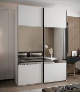 Penderie / Armoire à portes coulissantes / 245,5 x 180 x 64 cm / Fonction Soft-Close / Miroir / 2 tringles à vêtements / Couleur : Blanc / 2 portes coulissantes / 11 compartiments