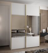 Penderie / Armoire à portes coulissantes / 245,5 x 180 x 64 cm / Miroir / 2 tringles à vêtements / 11 compartiments / Fonction Soft-Close / 2 portes coulissantes / Couleur : blanc