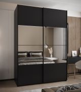 Penderie / Armoire à portes coulissantes / Couleur : Noir / Miroir / 2 portes coulissantes / 245,5 x 180 x 64 cm / Fermeture en douceur / 11 compartiments / 2 tringles à vêtements