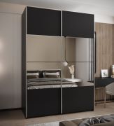 Penderie / Armoire à portes coulissantes / 245,5 x 180 x 64 cm / 2 tringles / 2 portes coulissantes / 11 compartiments / Miroir / Fermeture en douceur / Couleur : Noir