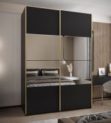 Penderie / Armoire à portes coulissantes / Couleur : Noir / Fermeture en douceur / 2 portes coulissantes / 2 tringles à vêtements / 11 compartiments / 245,5 x 180 x 64 cm / Miroir