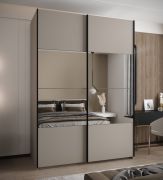 Penderie / Armoire à portes coulissantes / Miroir / 245,5 x 180 x 64 cm / 2 tringles à vêtements / Fermeture en douceur / 11 compartiments / Couleur : cachemire / 2 portes coulissantes