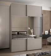 Penderie / Armoire à portes coulissantes / Couleur : Cachemire / 245,5 x 180 x 64 cm / Miroir / Fermeture en douceur / 2 portes coulissantes / 2 tringles à vêtements / 11 compartiments