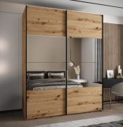 Penderie / Armoire à portes coulissantes / Couleur : Chêne artisan / Miroir / Fermeture en douceur / 2 tringles à vêtements / 245,5 x 190 x 64 cm / 2 portes coulissantes / 11 compartiments