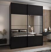 Penderie / Armoire à portes coulissantes / 2 tringles / 245,5 x 190 x 64 cm / Miroir / Fermeture en douceur / 11 compartiments / 2 portes coulissantes / Couleur : Noir