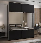 Penderie / Armoire à portes coulissantes / 245,5 x 190 x 64 cm / 2 portes coulissantes / 2 tringles à vêtements / 11 compartiments / Miroir / Fermeture amortie / Couleur : Noir