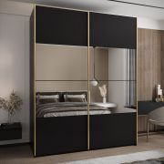 Penderie / Armoire à portes coulissantes / Couleur : Noir / 11 compartiments / 2 portes coulissantes / 245,5 x 190 x 64 cm / Miroir / Fermeture en douceur / 2 tringles à vêtements