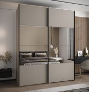 Penderie / Armoire à portes coulissantes / 2 tringles / 245,5 x 190 x 64 cm / Miroir / 11 compartiments / Fermeture en douceur / 2 portes coulissantes / Couleur : cachemire